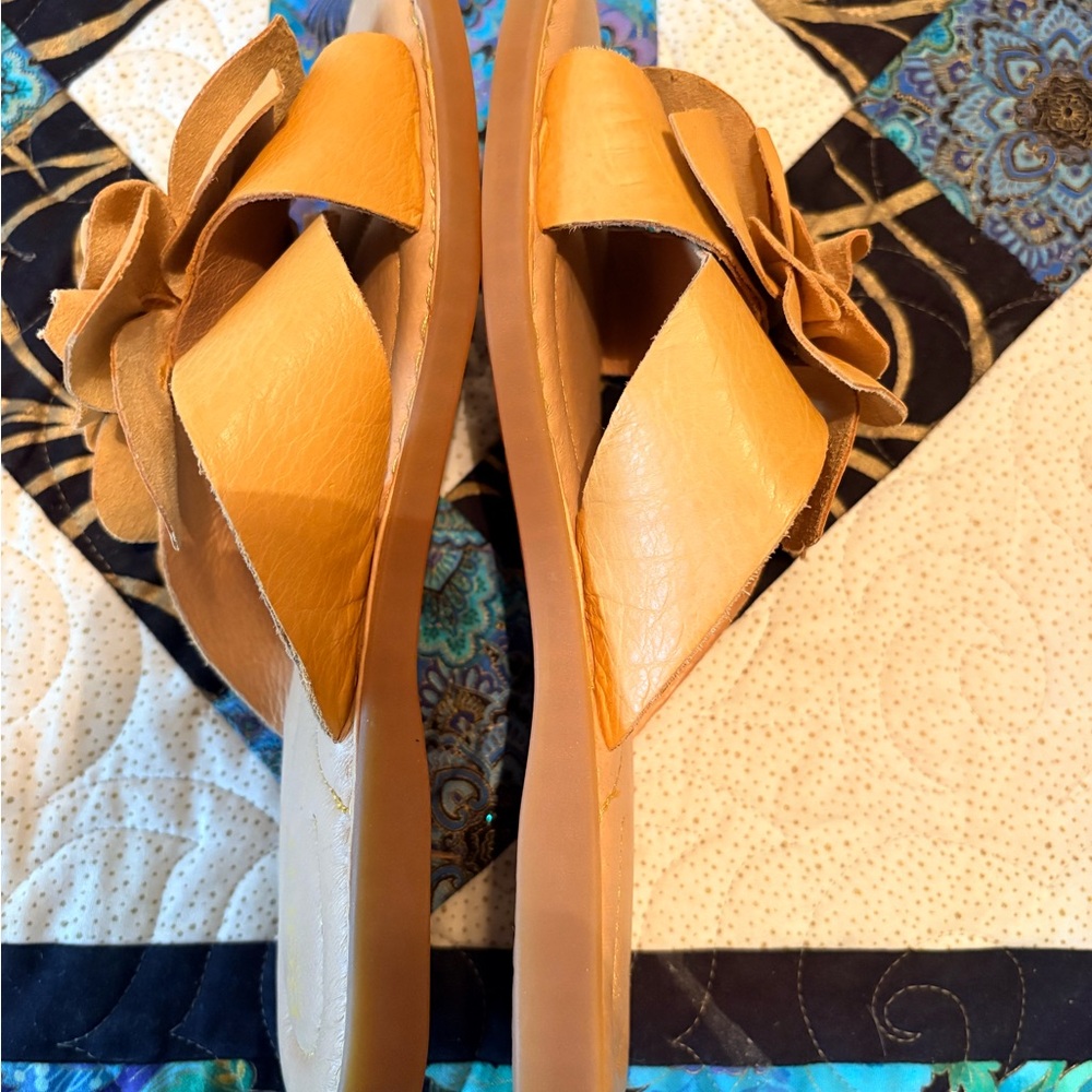 Born Tan Floral Leather Slide Mules - Picture 3 of 5